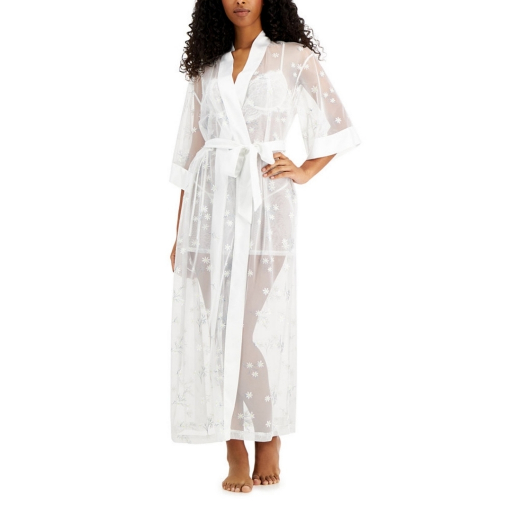 Daisy embroidered sheer wrapper robe size L NWT's
